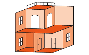 Illustration d'un bâtiment en 3D symbolisant la création de plans architecturaux par LAVA Digital